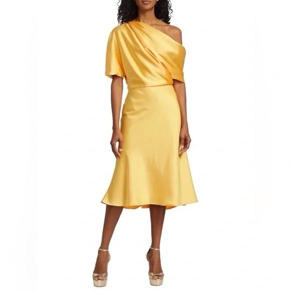 Amsale Golden Draped Midi Dress